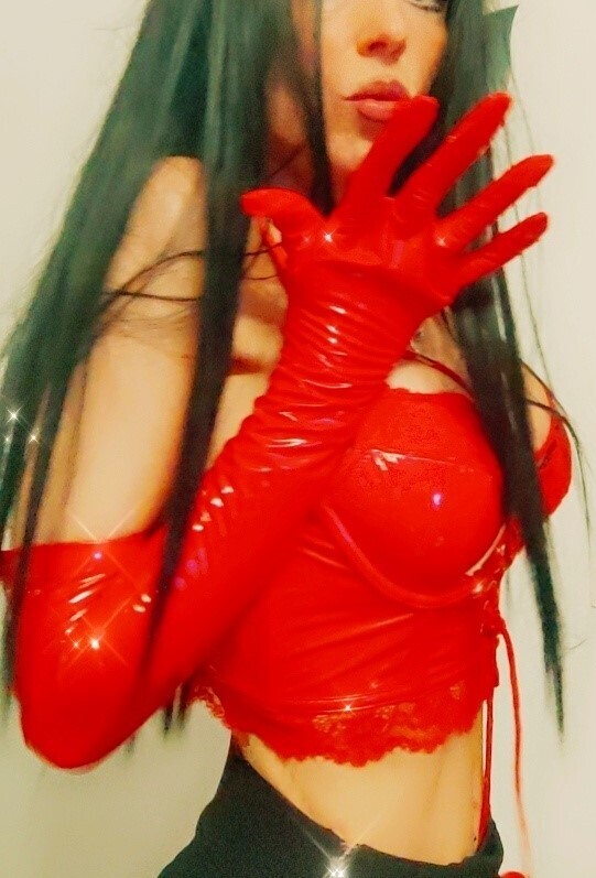 Glossy Lackleder Wetlook Handschuhe sexy Lackhandschuhe XL Länge Red Fire Gr. M