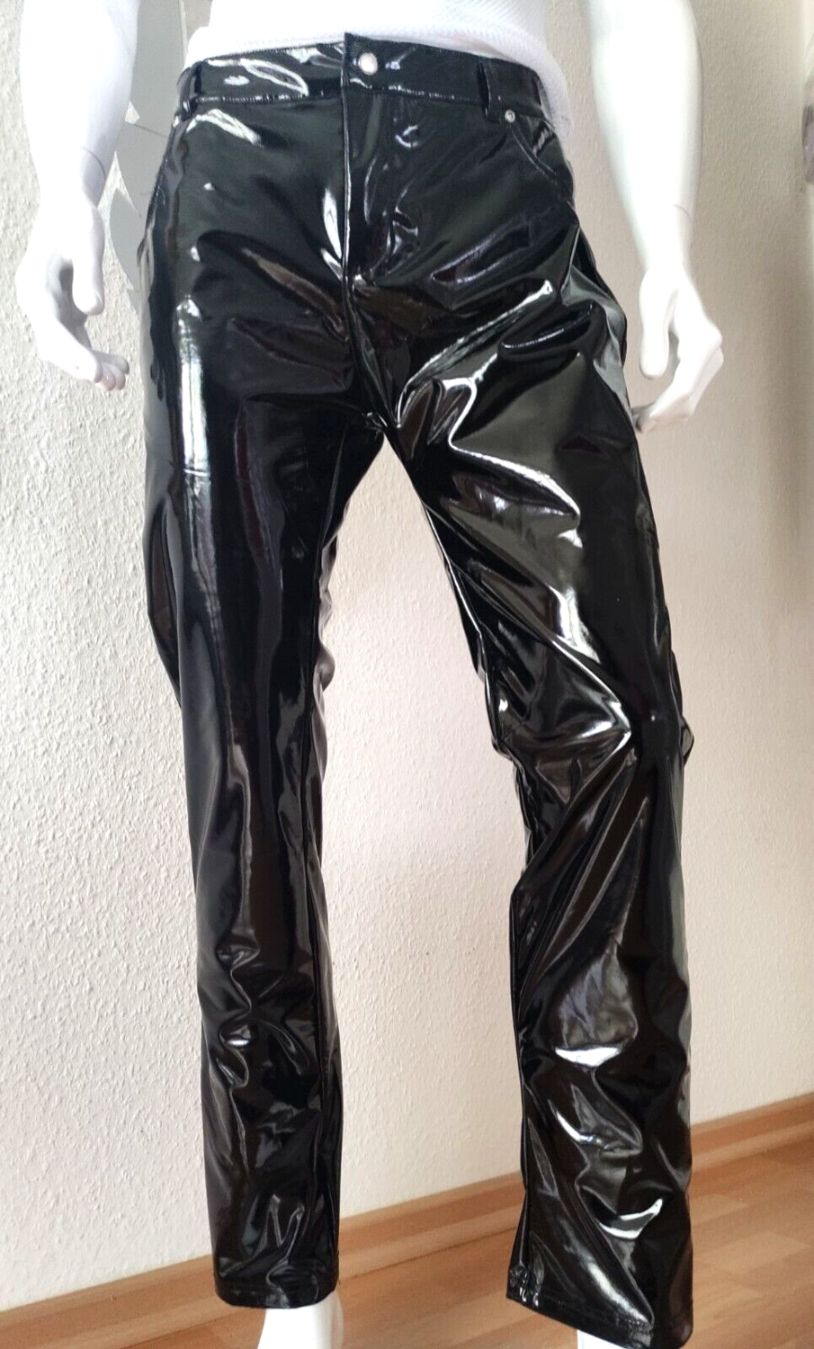 Brand New! X-tra Hot Herren Lackleder Hose Gerades Bein Zipper Glossy Black Gr 2XL