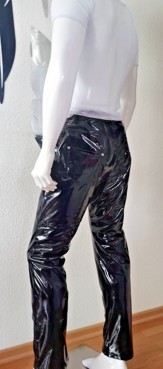 Brand New! X-tra Hot Herren Lackleder Hose Gerades Bein Zipper Glossy Black Gr M