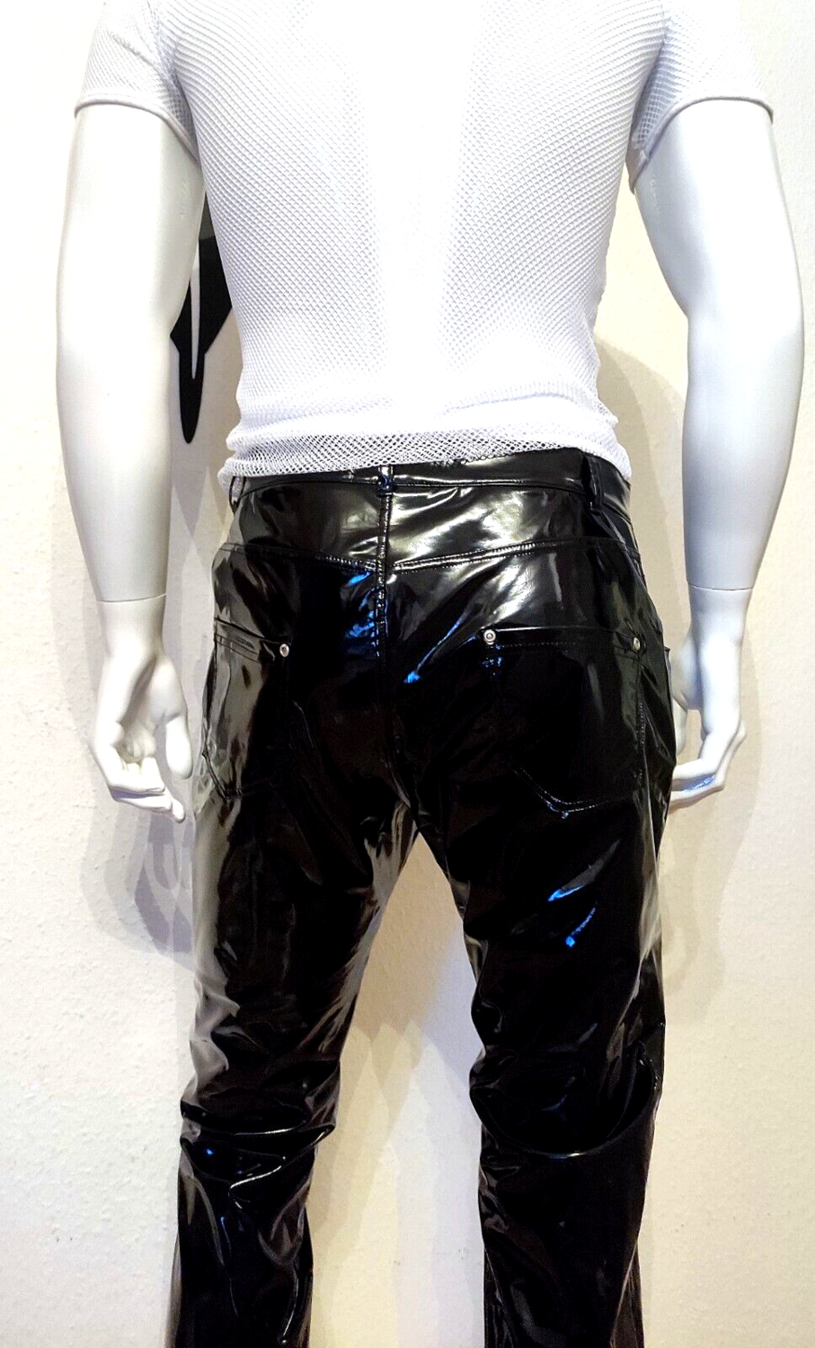 Brand New! X-tra Hot Herren Lackleder Hose Gerades Bein Zipper Glossy Black Gr XL