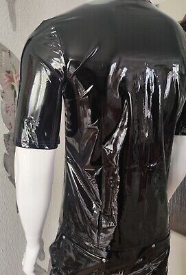 New for Men! Glossy Lackleder Hemd Kurzarm Sexy Lack Zipper Spiegelglanz Black, Size 5XL