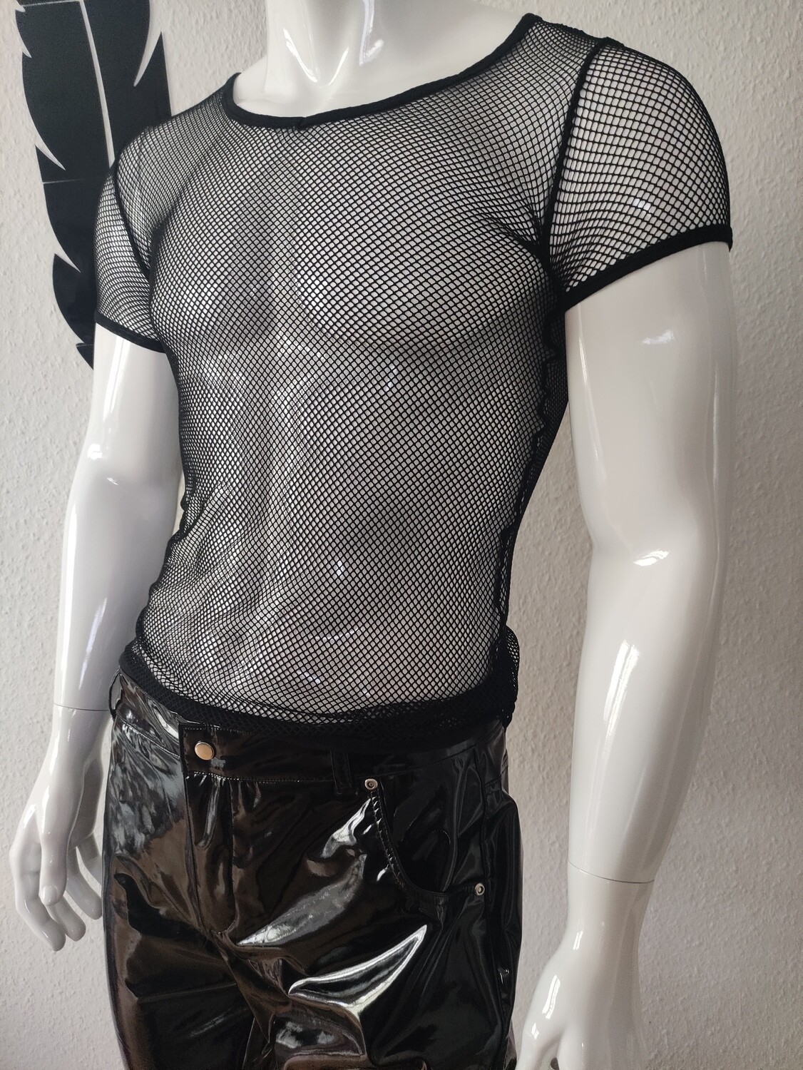 NEW! Netzhemd Kurzarm Herren Shirt Top Super Soft Stretch Sexy V-Neck Black Gr 2