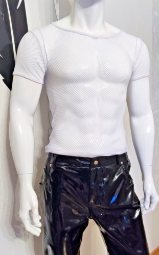 NEW! Netzhemd Kurzarm Herren Shirt Top Super Soft Stretch Sexy V-Neck White Gr 1