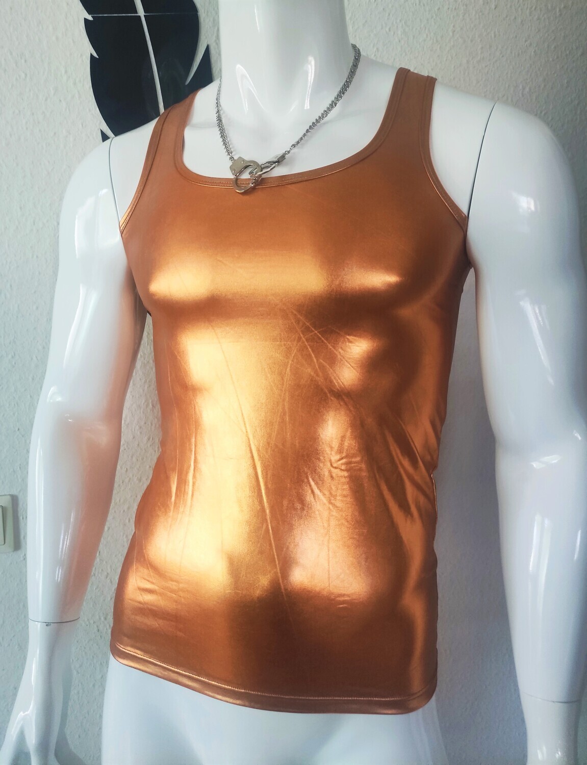 Shiny Rot-Gold Wetlook Style Men Herren Tank Top X-trem Forming Stretch Gr. XL