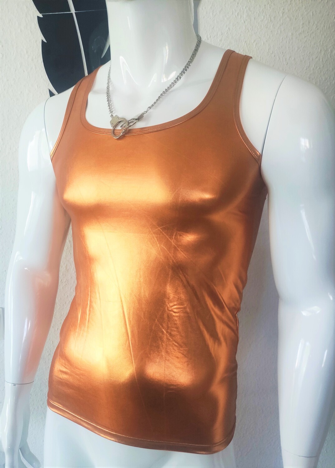 Shiny Rot-Gold Wetlook Style Men Herren Tank Top X-trem Forming Stretch Gr. M