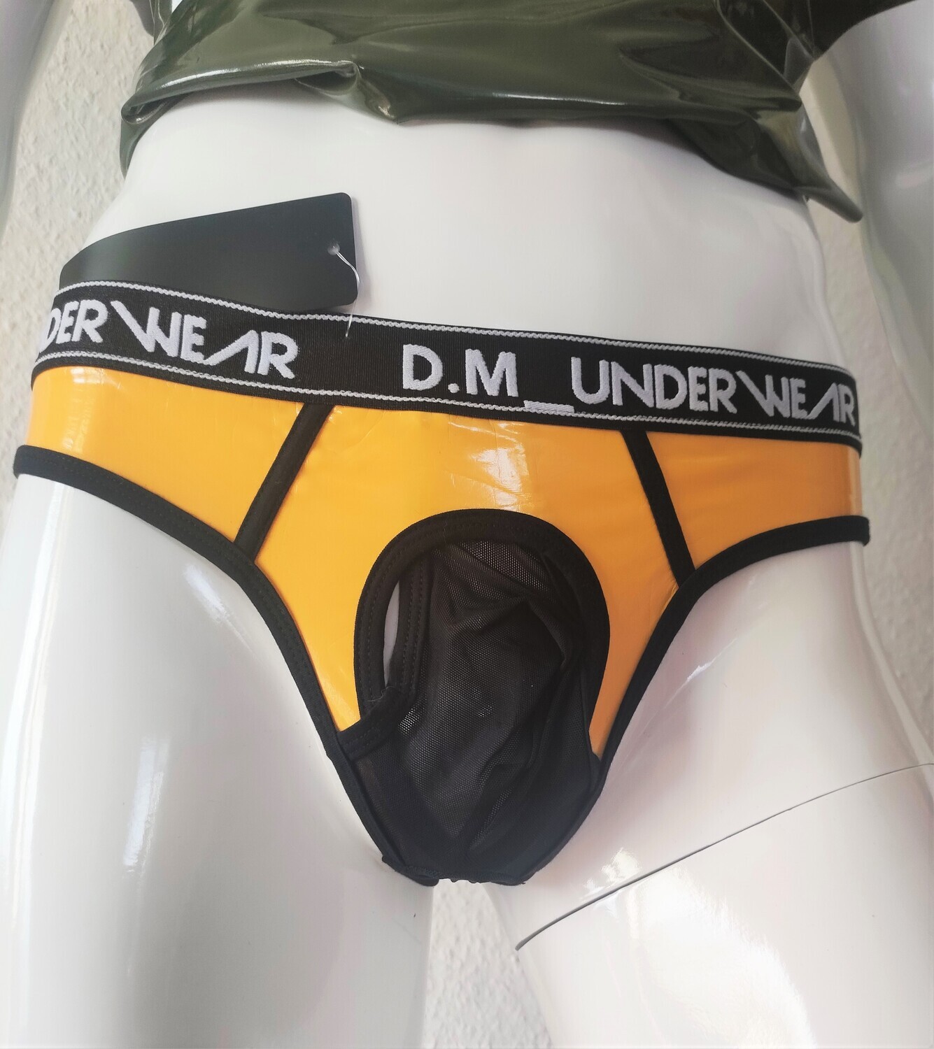 Orange Love Sexy Lackleder &amp; Nylon String Tanga Spiegelglanz Softbund One Size