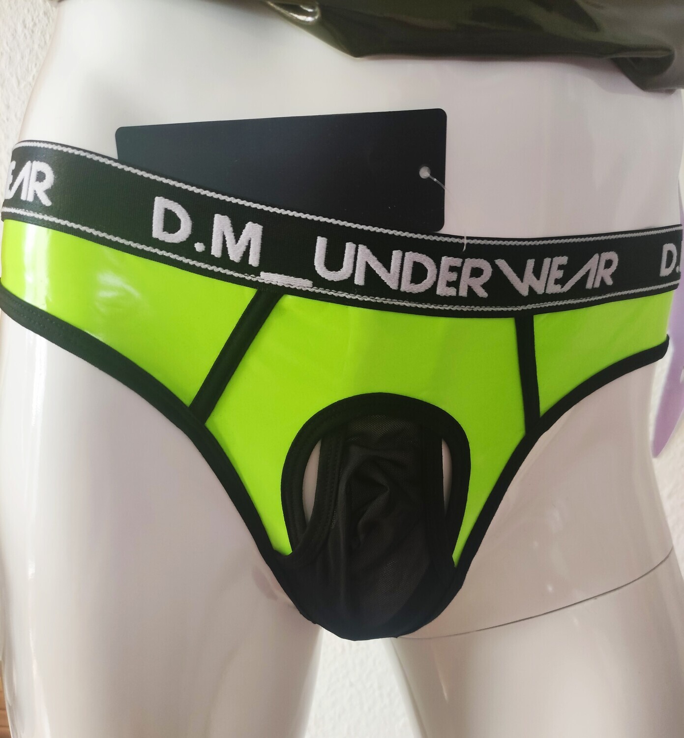 Grasshopper Green Lackleder &amp; Nylon String Tanga Spiegelglanz Softbund One Size