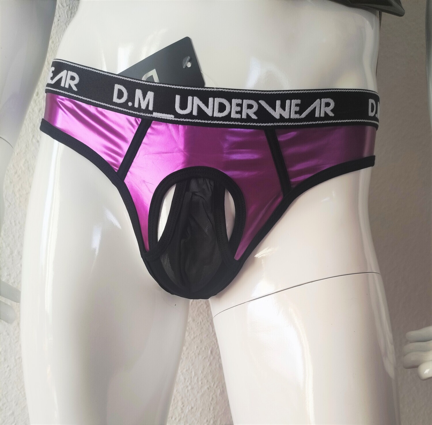 Glossy Purple Sexy Lackleder &amp; Nylon String Tanga Spiegelglanz Softbund One Size