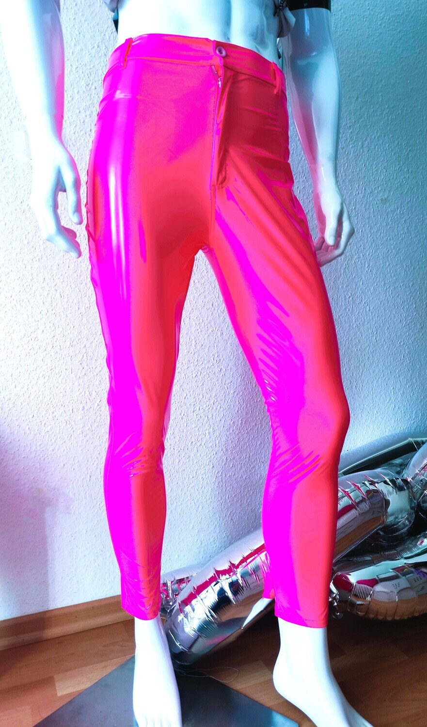 Amy f BSaM Unisex Glossy Pink Lackleder Pants Highwaist Spiegelglanz PushUp, Size 2XL