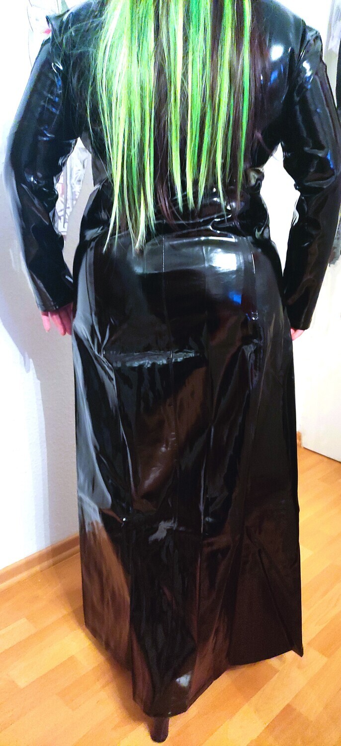 Glossy Black Lackmantel Sexy Tailliert Zipper Spiegelglanz XXL