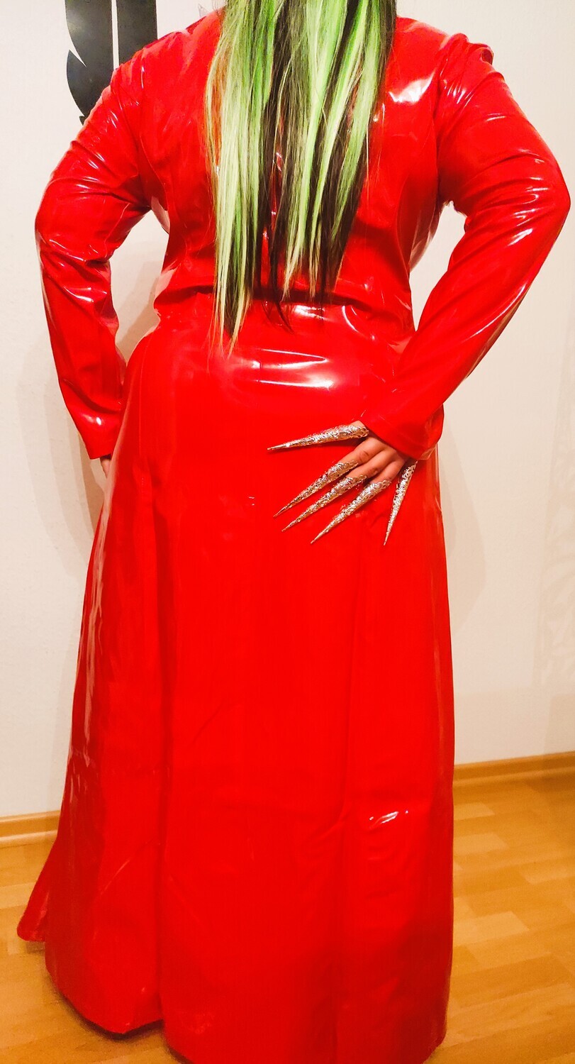 Glossy Red Lackmantel Gehrock Tailliert Zipper Spiegelglanz Size 2XL