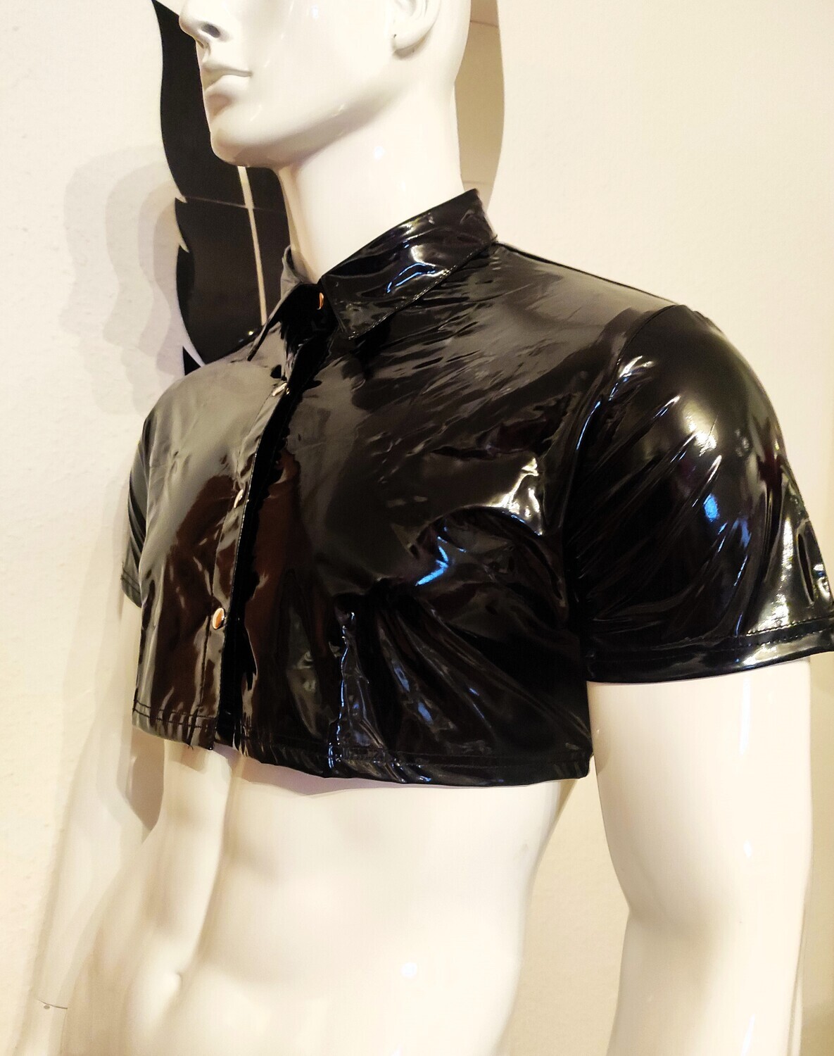 Lackleder Crop Top Hemd Herren, &quot;Glossy &amp; Softes&quot; Lackleder, Wetlook-Style, Size 3XL