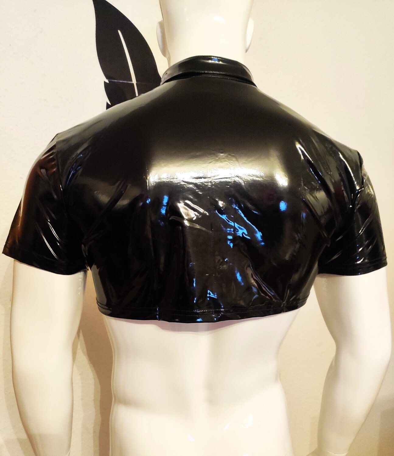 Lackleder Crop Top Hemd Herren, &quot;Glossy &amp; Softes&quot; Lackleder, Wetlook-Style, Size 5XL