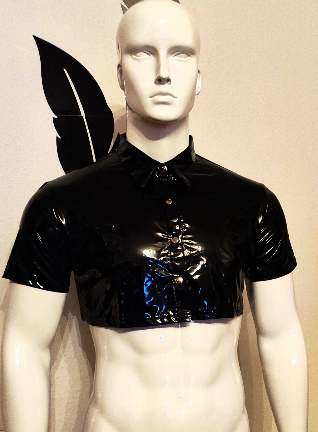 Lackleder Crop Top Hemd Herren, &quot;Glossy &amp; Softes&quot; Lackleder, Wetlook-Style, Size 2XL