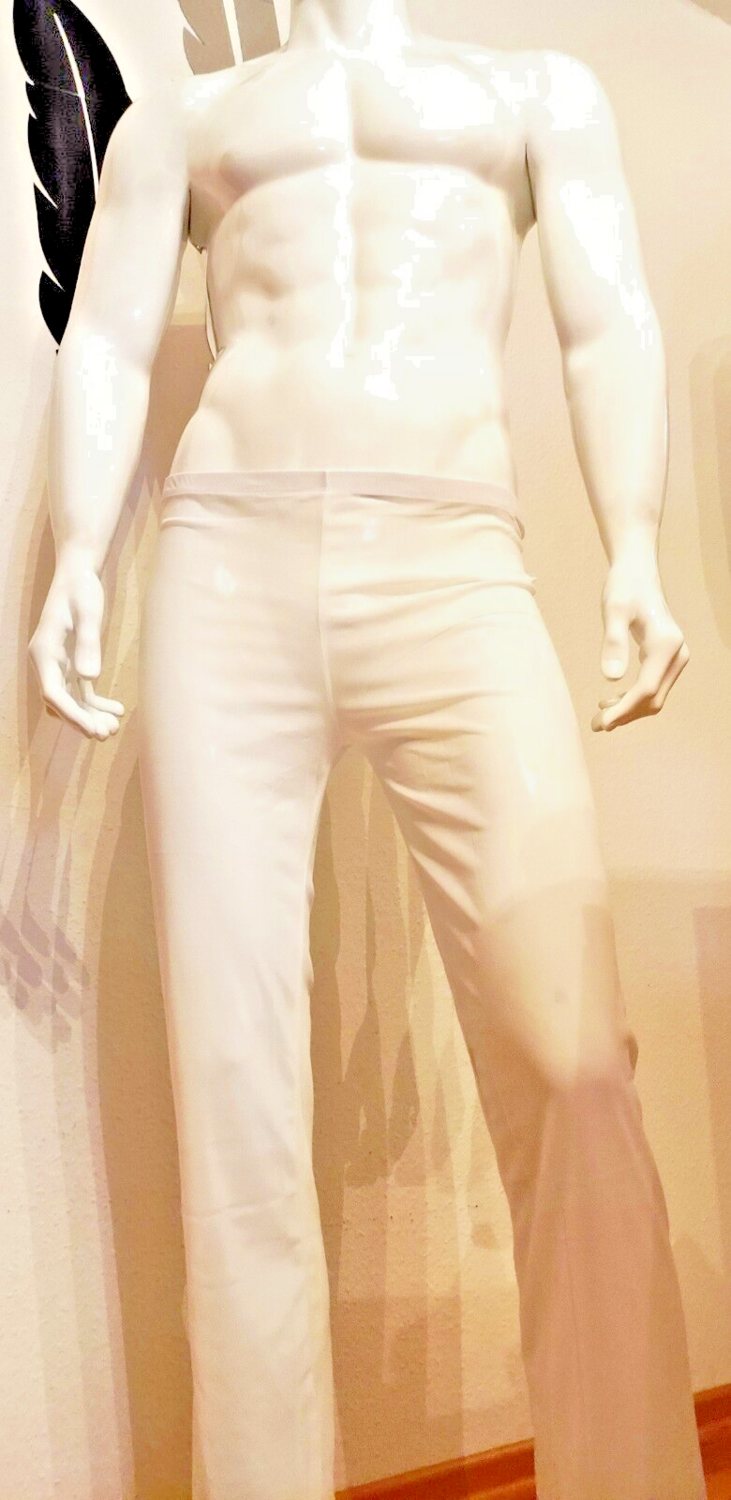 Glossy Nylon Pants Men Transparent Gerades Bein Seidenfeeling Softbund White M