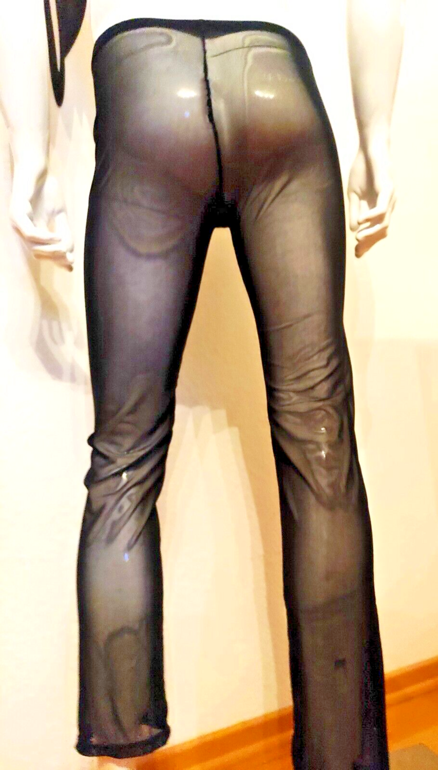Glossy Nylon Pants Men Transparent Gerades Bein Seidenfeeling Softbund black M