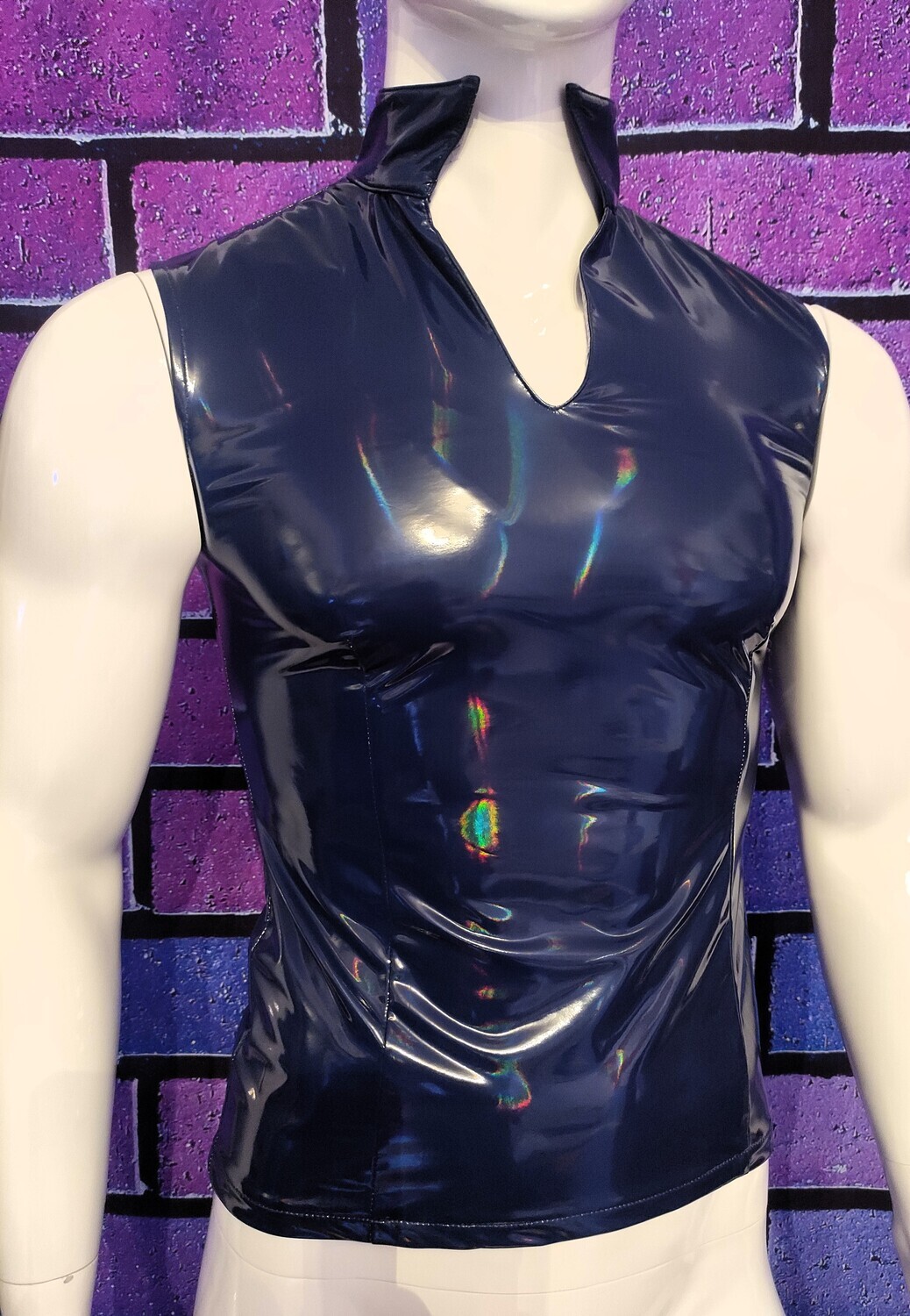 Glossy Blue Laser Lack Shirt Men Part I, BSaM Brand, Sexy Shape &amp; Form Size 4XL