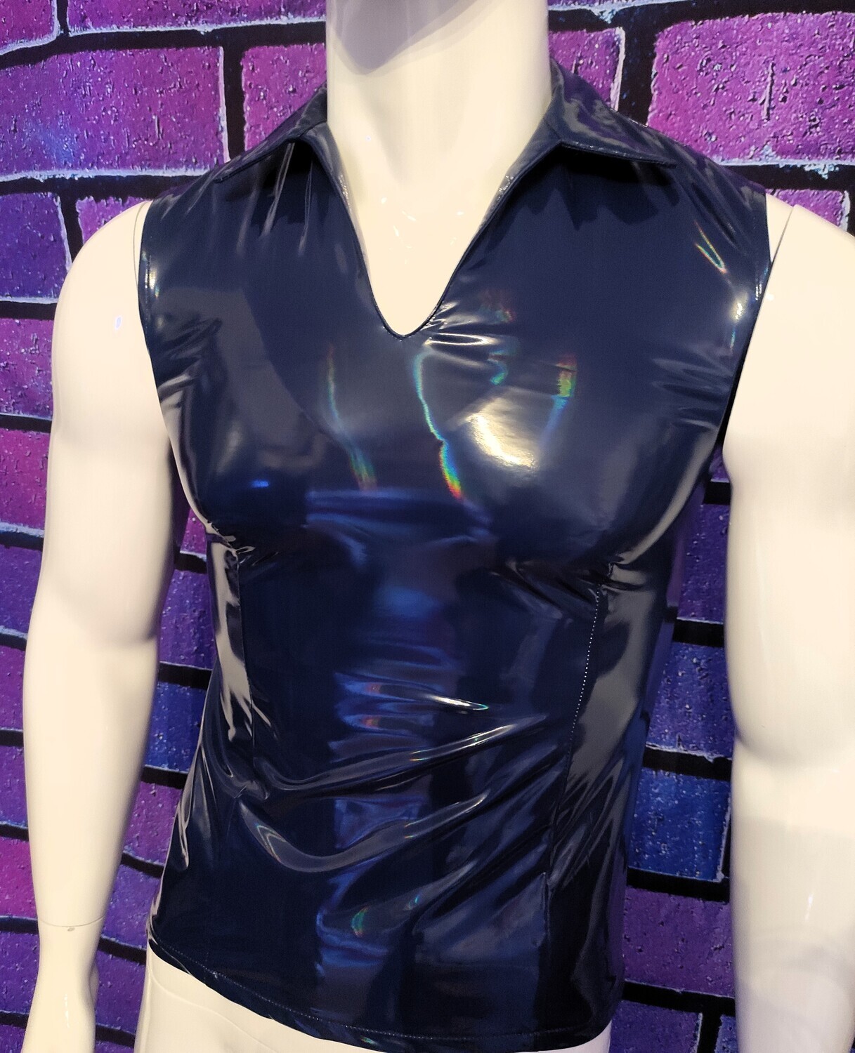 Glossy Blue Laser Lack Shirt Men Part I, BSaM Brand, Sexy Shape &amp; Form Size M
