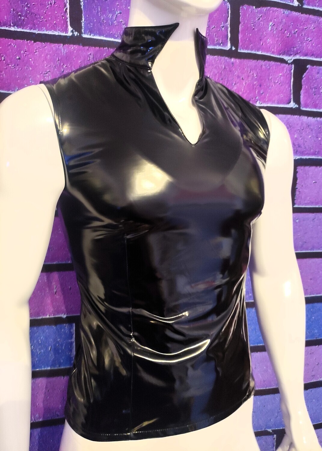 Glossy Black Mirror Lack Shirt Men Part I, BSaM Brand, Sexy Shape &amp; Form Size 2XL