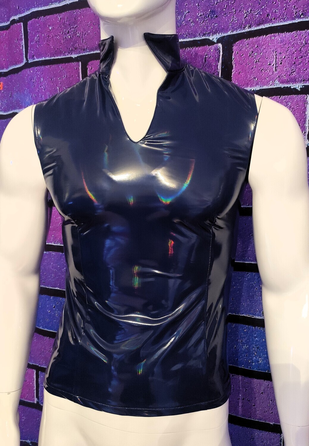 Glossy Blue Laser Lack Shirt Men Part I, BSaM Brand, Sexy Shape &amp; Form Size L