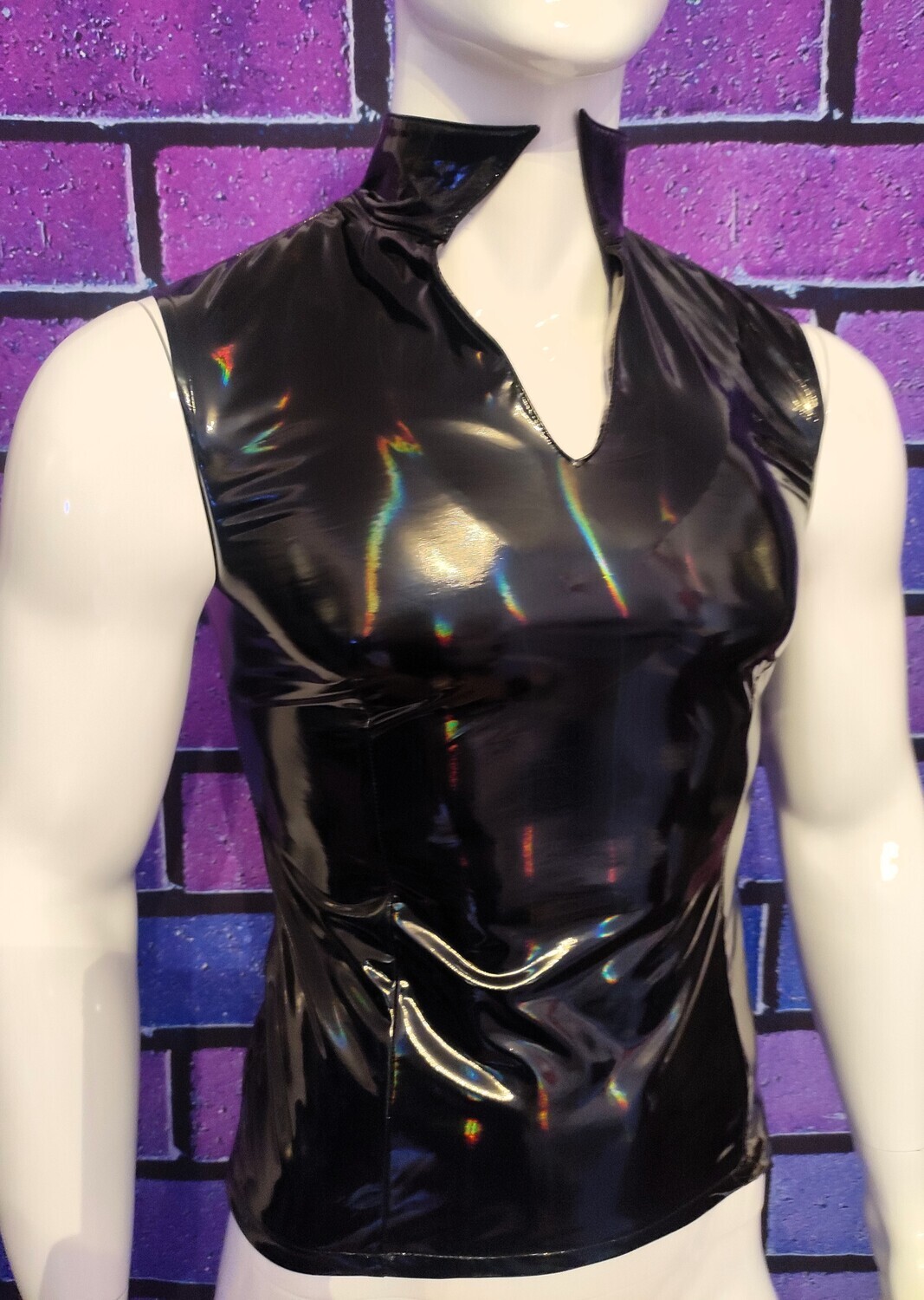 Glossy Black Laser Lack Shirt Men Part I, BSaM Brand, Sexy Shape &amp; Form Size L