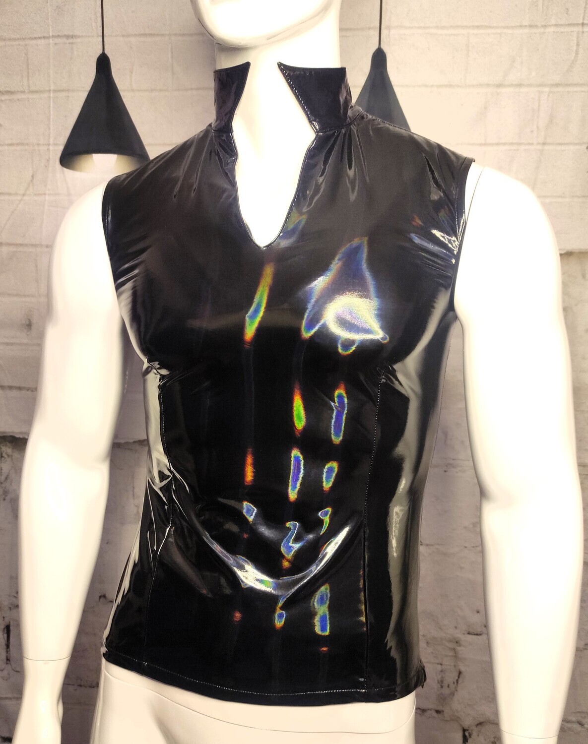 Glossy Black Laser Lack Shirt Men Part I, BSaM Brand, Sexy Shape &amp; Form Size XL
