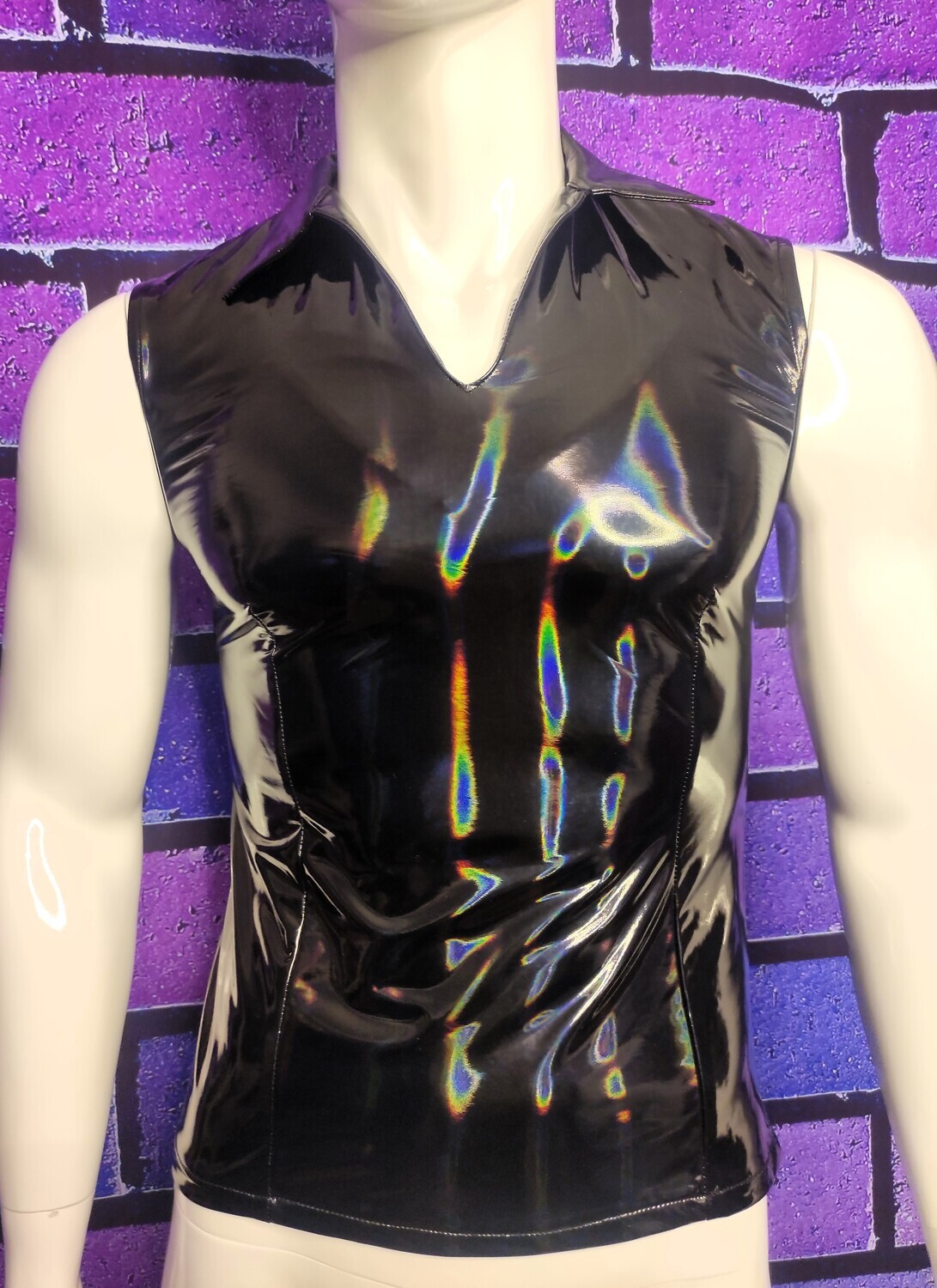 Glossy Black Laser Lack Shirt Men Part I, BSaM Brand, Sexy Shape &amp; Form Size M