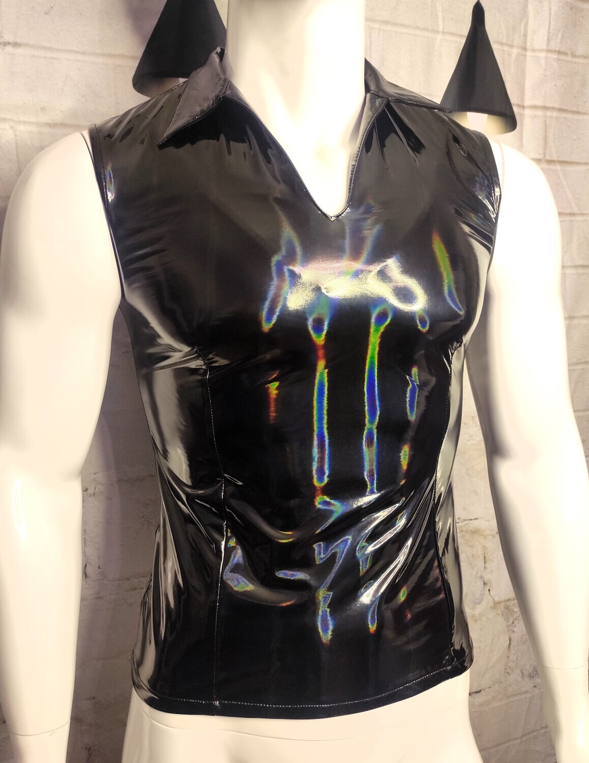 Glossy Black Laser Lack Shirt Men Part I, BSaM Brand, Sexy Shape &amp; Form Size 2XL