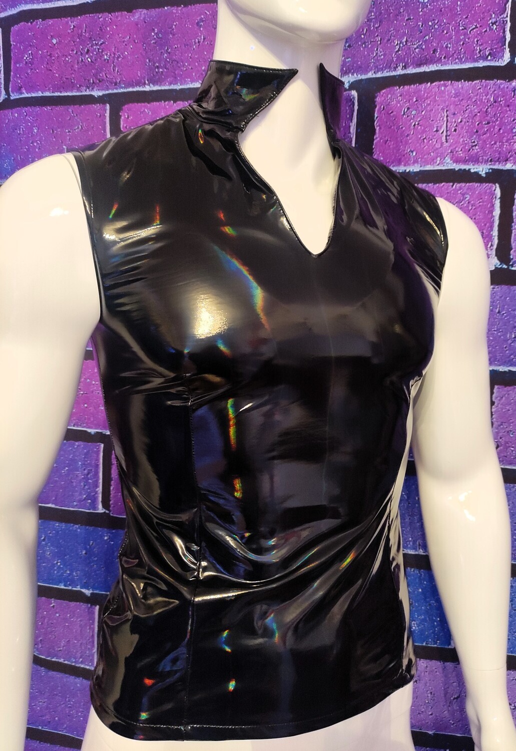 Glossy Black Laser Lack Shirt Men Part I, BSaM Brand, Sexy Shape &amp; Form Size 3XL