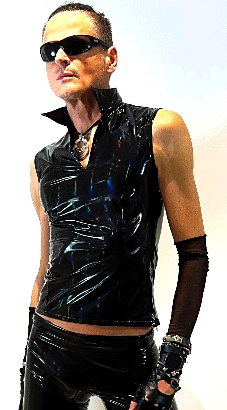 Glossy Black Laser Lack Shirt Men Part I, BSaM Brand, Sexy Shape &amp; Form Size S