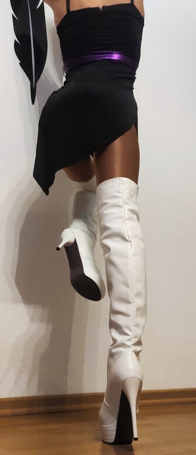 New! White Plateau-Overknee-Stiletto Softes Faux-Leather, Specialz   Gr 44