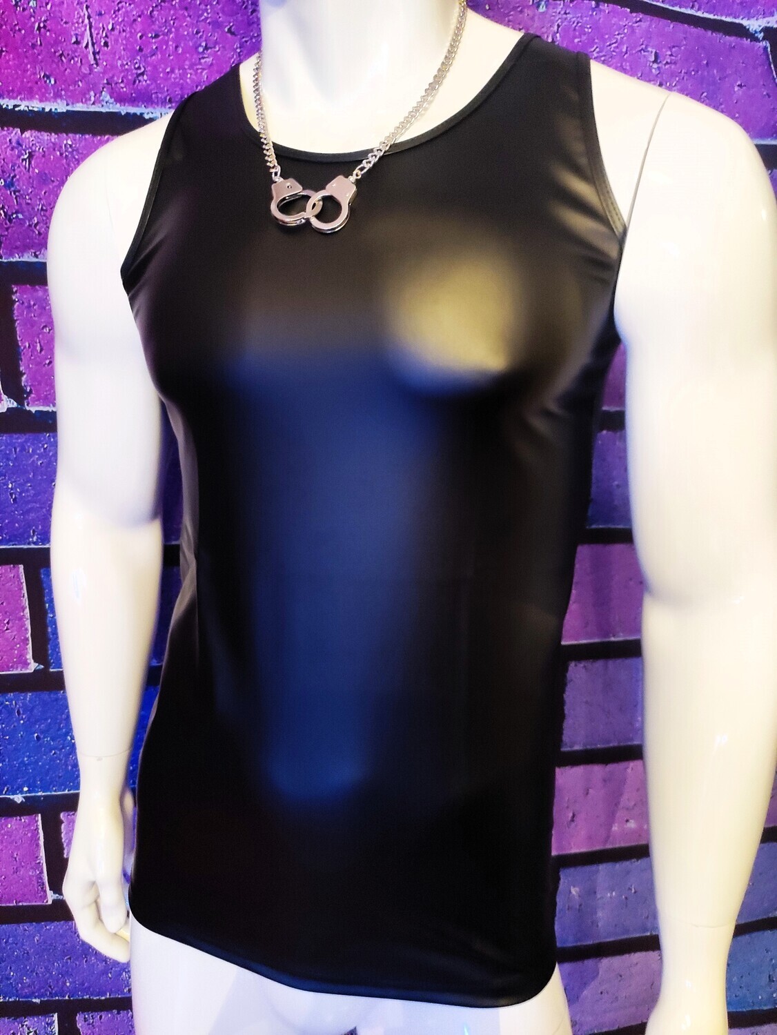 Sexy Tank Top Herren, Wetlook Style, PU/Lederoptik, X-trem Shape Effekt, Size XL