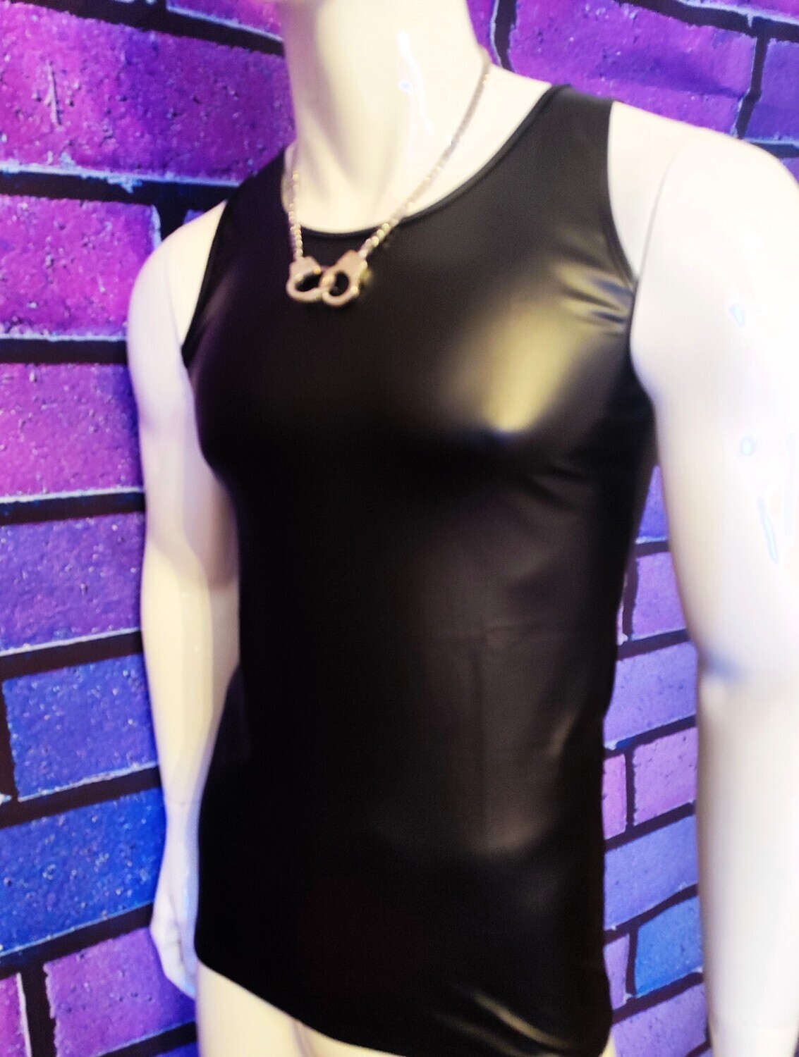 Sexy Tank Top Herren, Wetlook Style, PU/Lederoptik, X-trem Shape Effekt, Size M