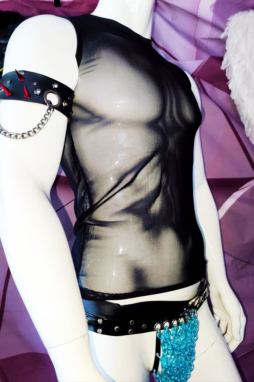 Glossy Black Nylon Tank Top Men Ice Touch Feeling Transparent Hot Clubwear Gr 2
