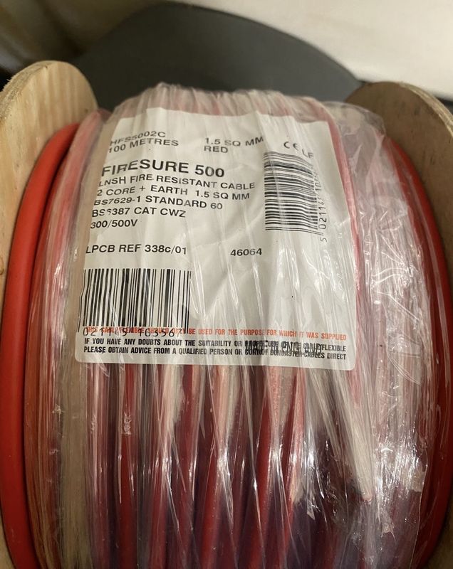 Firesure 500 Fire Performance Cable 1.5mm² 2 Core LSNH Red (100m Drum)