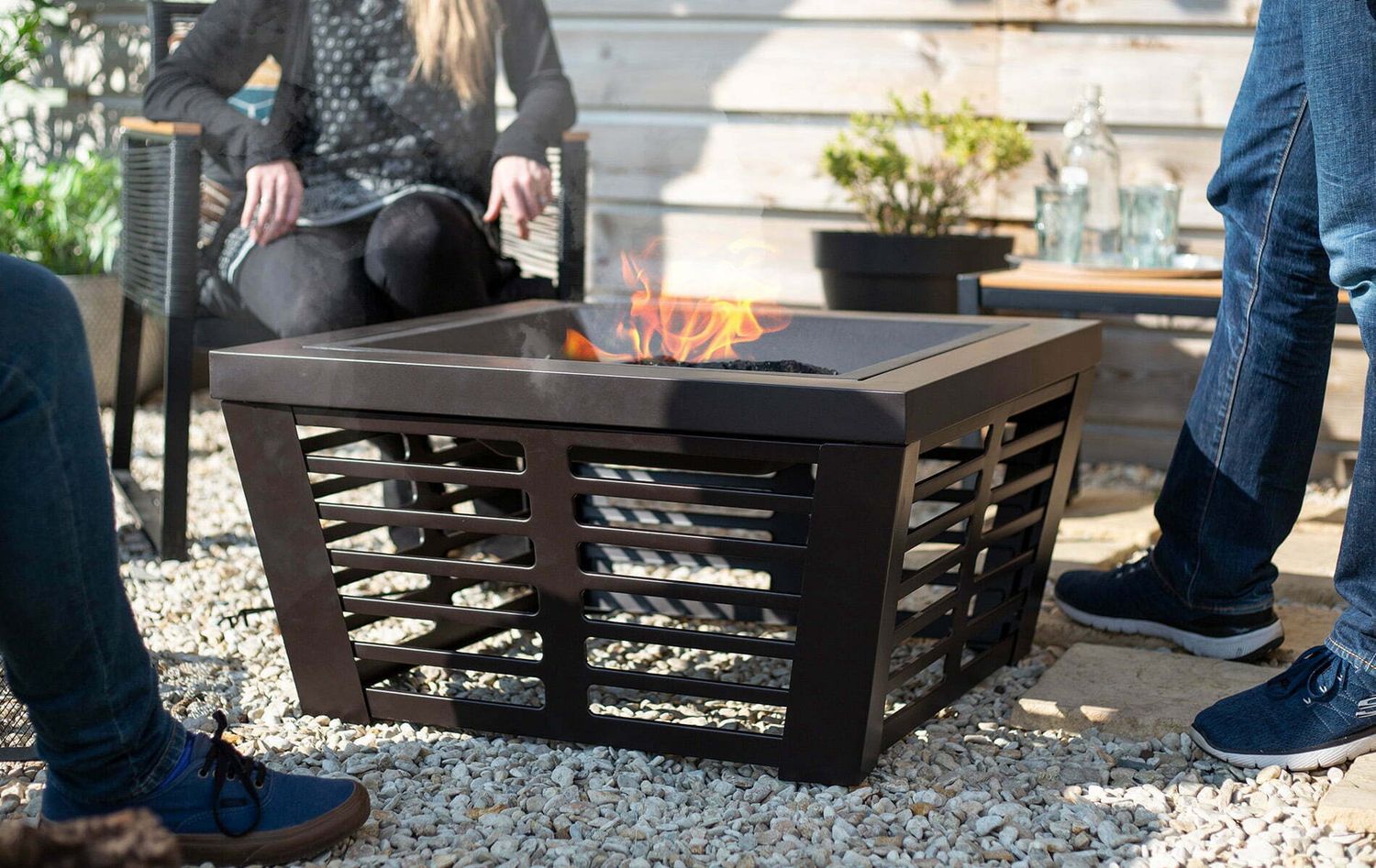 Black Elda Large Bowl Fire Pit with BBQ Grill