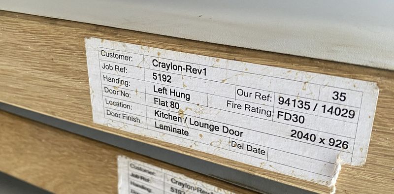 FD30 Internal Door Grey 2040 x 926mm LH