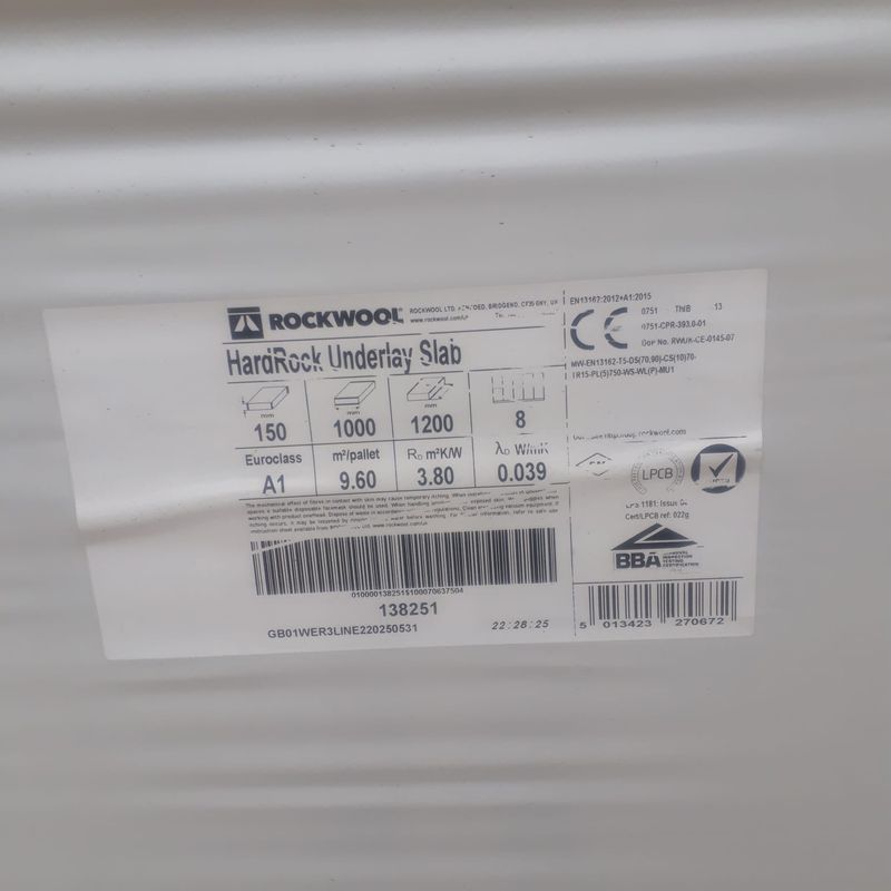 150mm Rockwool Hardrock Underlay Slab 1000 x 1200