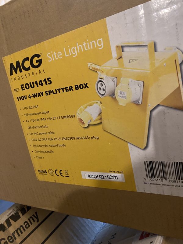 MCG 110V 4 Gang Site Extension Socket with Cable and Plug