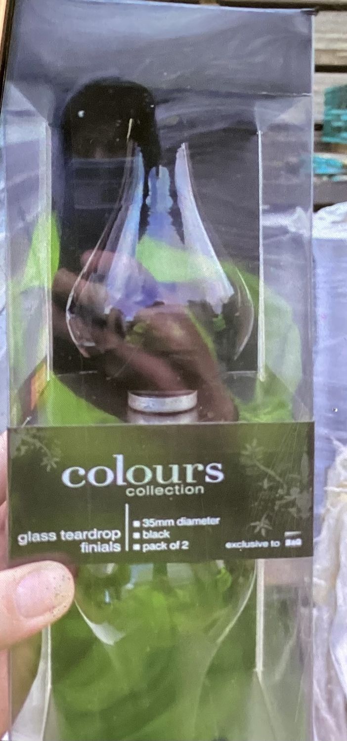 Black glass teardrop finials 35mm