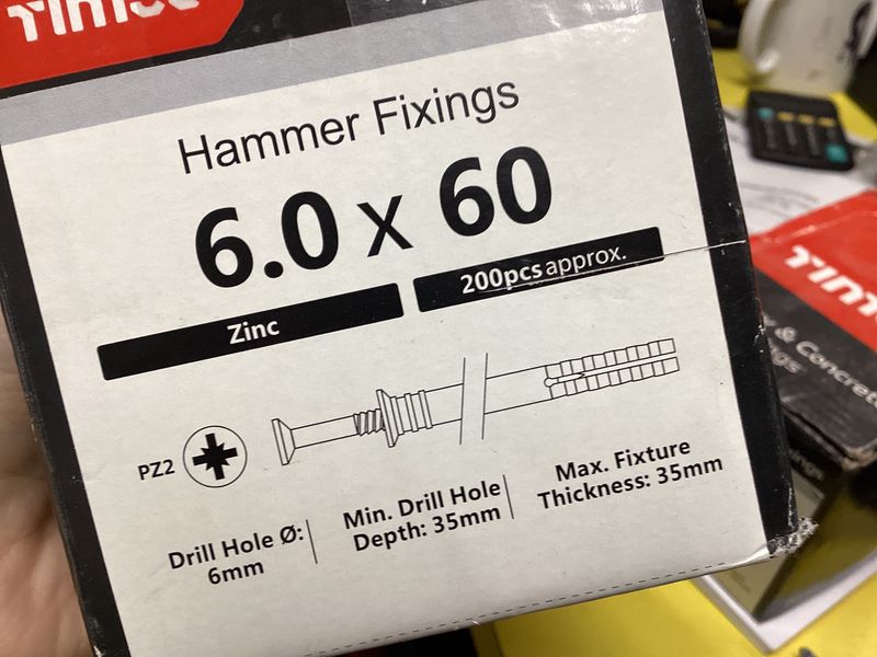 TIMCO 6.0 x 60 mm Nylon Hammer Fixing Pins (Box of 150)