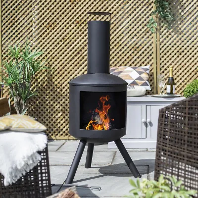 Barola Contemporary Steel Chiminea Patio Heater Outdoor Black