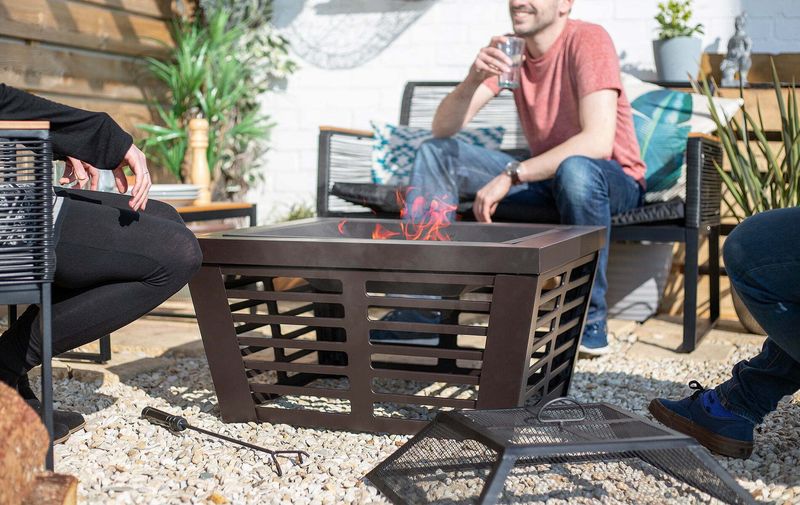 Black Elda Large Bowl Fire Pit with BBQ Grill
