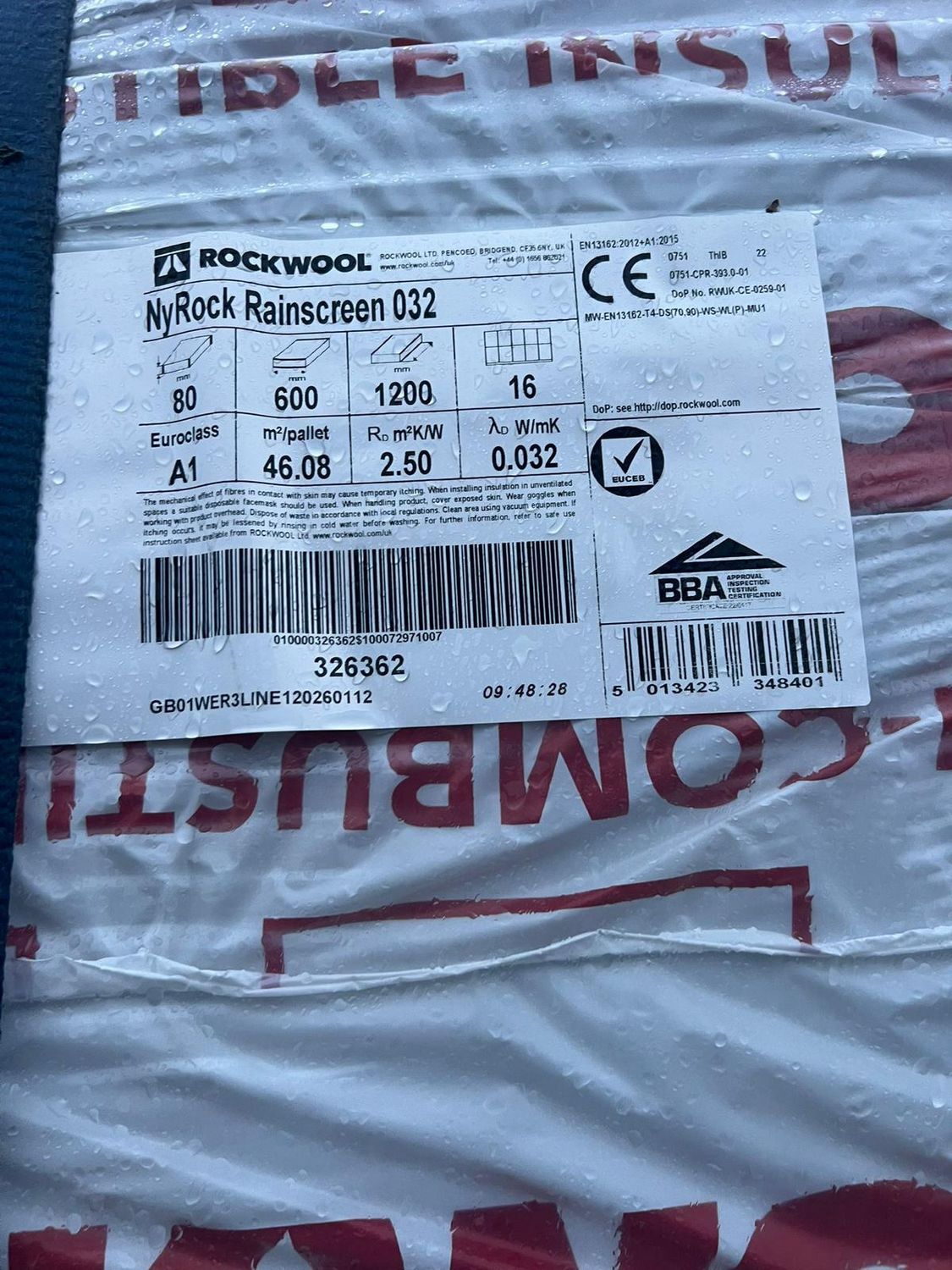 80mm Rockwool nyrock Rainscreen Insulation