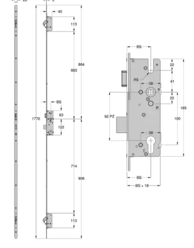 WINKHAUS AV2 Auto Locking Latch &amp; Deadbolt Multipoint Lock (2771116)