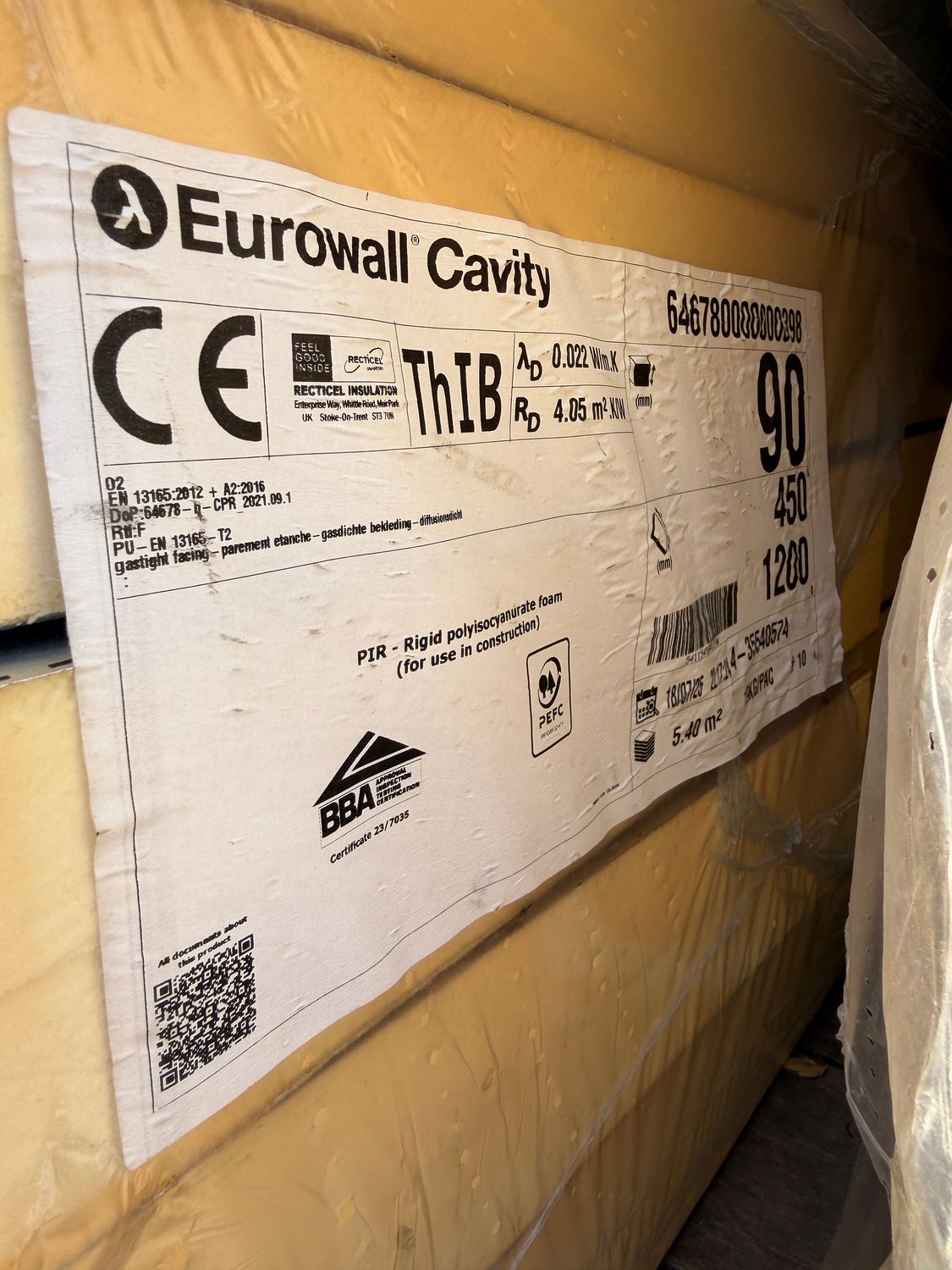 Recticel 90mm Insulation Board 1200 x 450