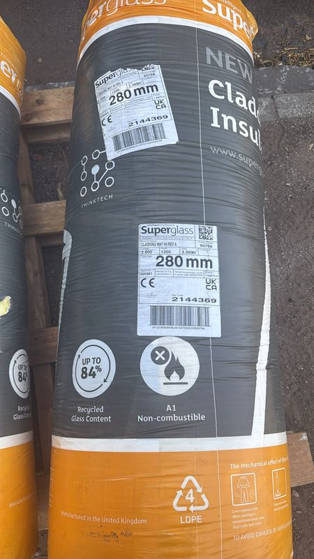 Superglass Cladding 40 Rev A Insulation 280mm (2.8 x 1200 3.36sqm)
