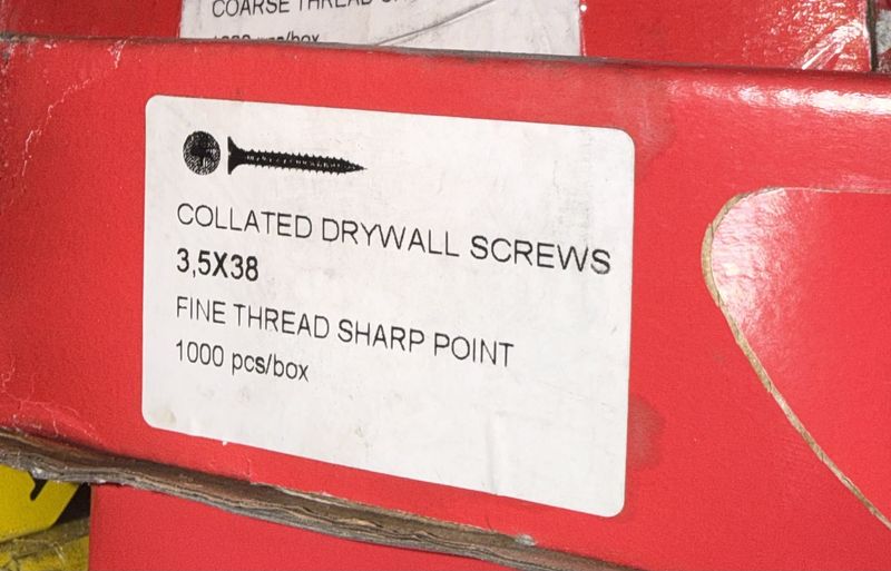 Collated Drywall Screws 3.5 x 38 Fine thread sharp point