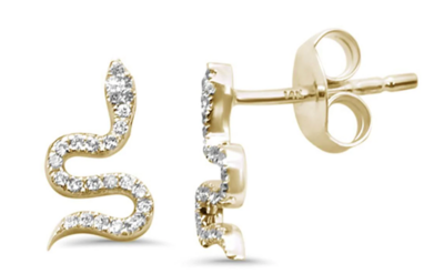 Diamond Snake Serpent Stud Earrings
