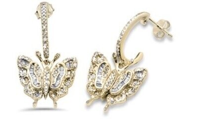 Baguette Diamond Butterfly Dangle Earrings